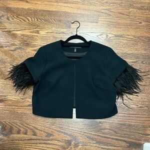 WHBM black bolero with feathers size M